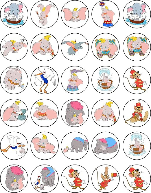 30 x Edible Cupcake Toppers – Dumbo Elephant Themed Collection of Edible Cake Decorations | Un... | Amazon (US)