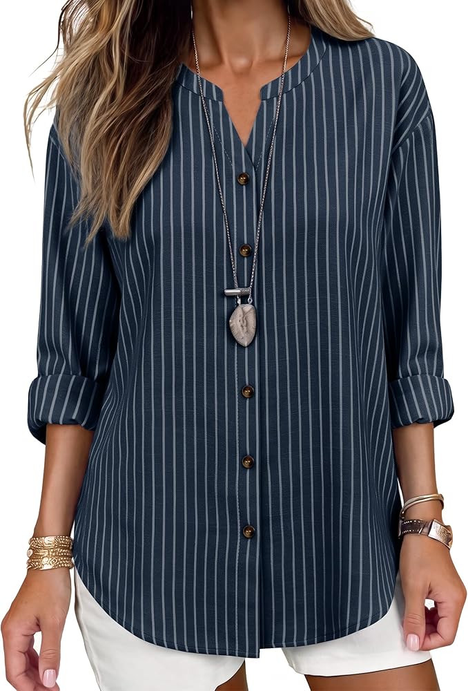 siliteelon Striped Button Up Shirt Womens Blouses Dressy Casual Fall Outfit | Amazon (US)