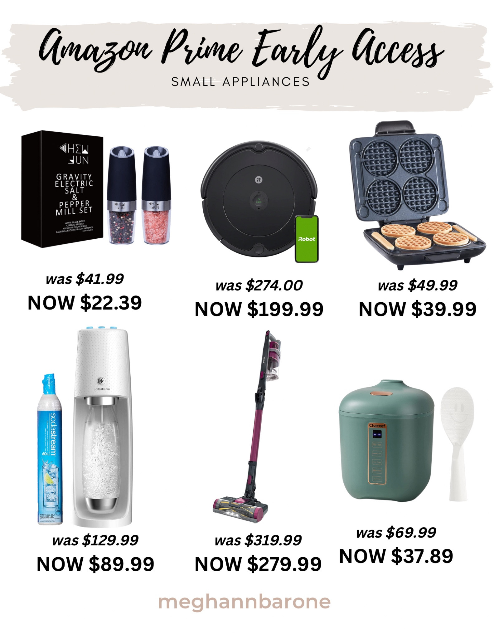 Small home appliances on major sale for early access Amazon prime day! Electric salt and pepper grinder, roomba, vacuum, shark, soda stream, rice cooker, waffle maker.

#LTKfamily #LTKhome #LTKsalealert