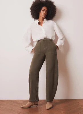 Khaki Utility Barrel Leg Jeans | Mint Velvet - UK
