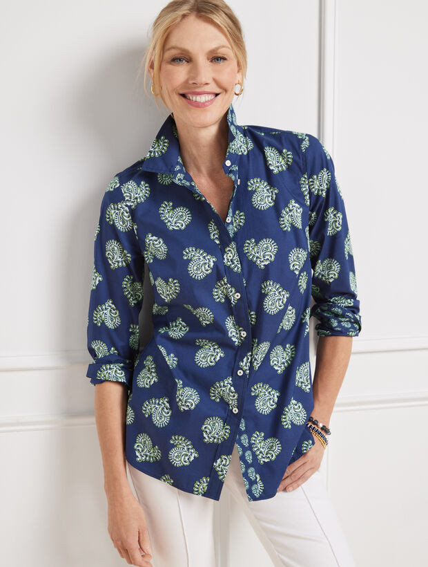 Cotton Button Front Shirt - Paisley Foulard | Talbots