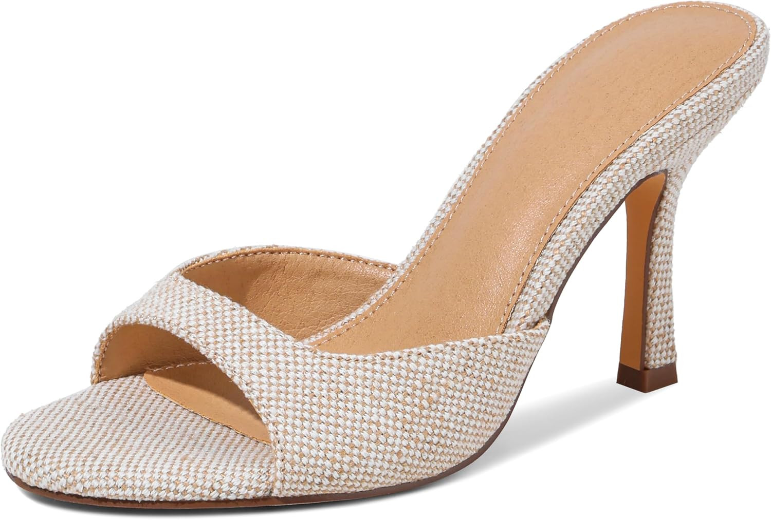 High Heels Mules for Women Summer Sandals Open Toe Slip on Stiletto Heels for Women Round Toe Raffia Heeled Sandals Comfortable Dress Shoes | Amazon (US)