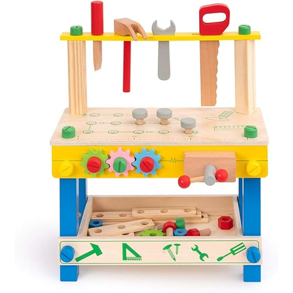 ROBUD Wooden Workbench Set for Kids Toddlers, Pretend Play Construction Toys Kit Gift for Girls & Bo | Amazon (US)