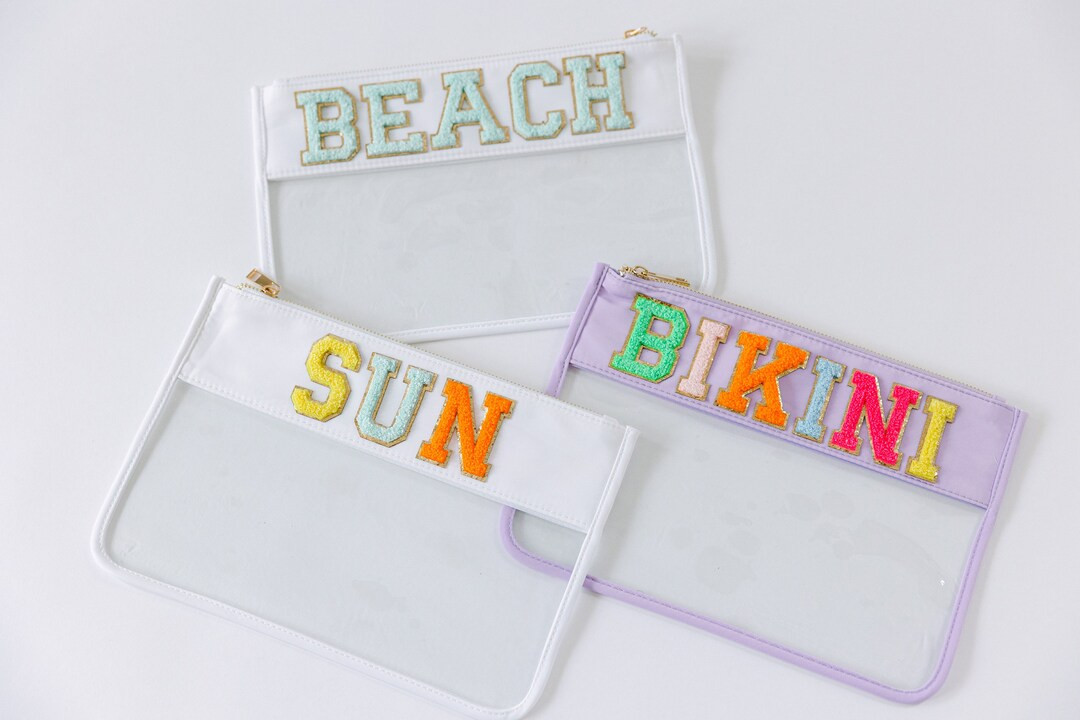 Personalized Clear Nylon Zip Pouch | Vacation Pouch with Patches | Chenille Letter Pouch | SPF Ba... | Etsy (US)