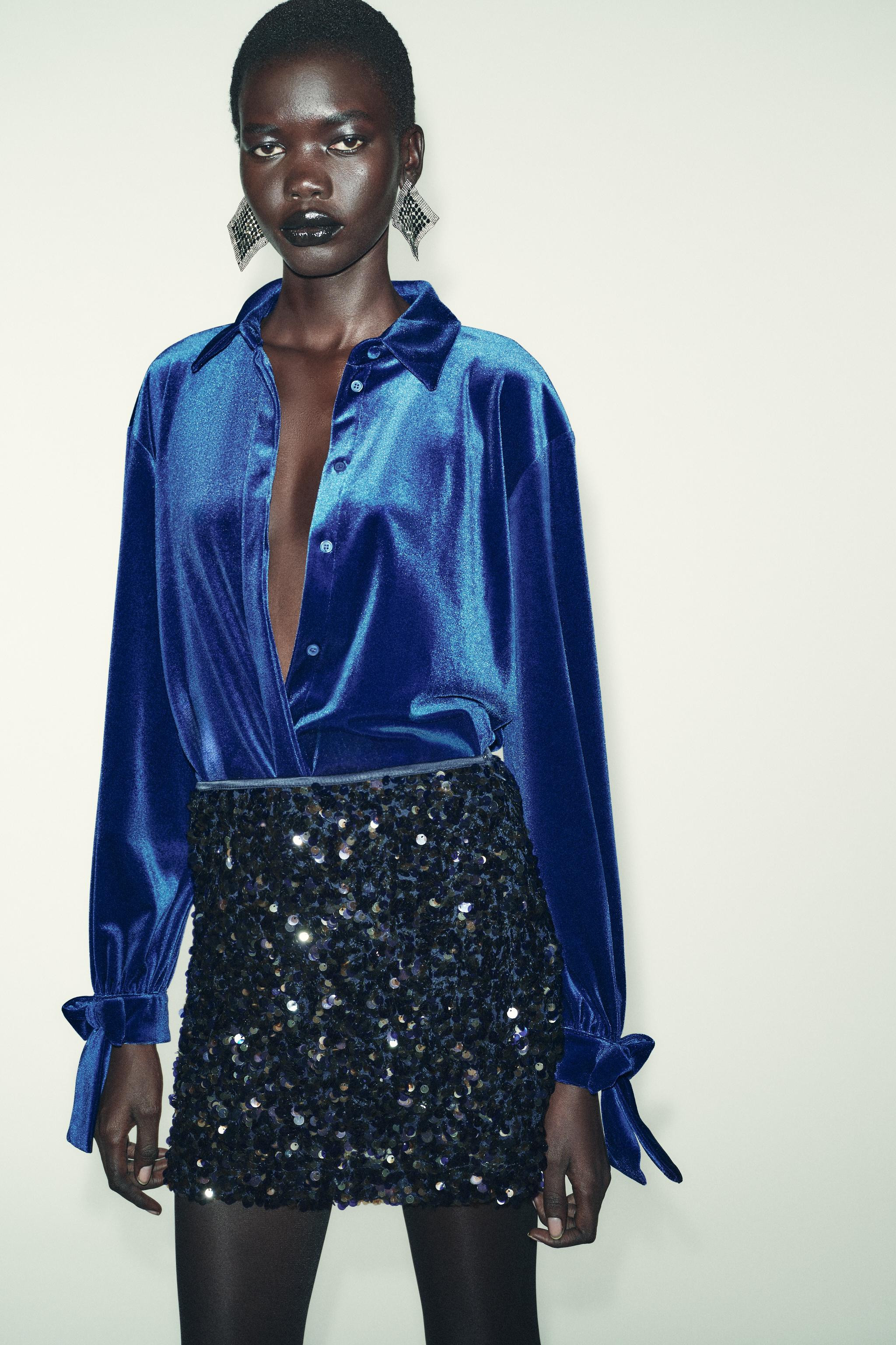 VELVET SHIRT WITH TIES | Zara UK