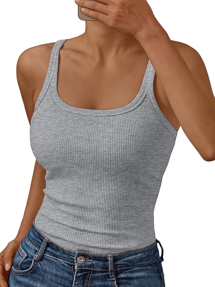 Trendy Queen Tank Tops for Women Summer Racerback Workout Tops Ribbed Spaghetti Strap Camisole Go... | Amazon (US)