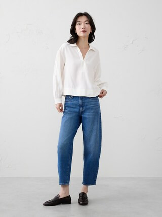 Johnny-Collar Twill Popover Top | Banana Republic Factory