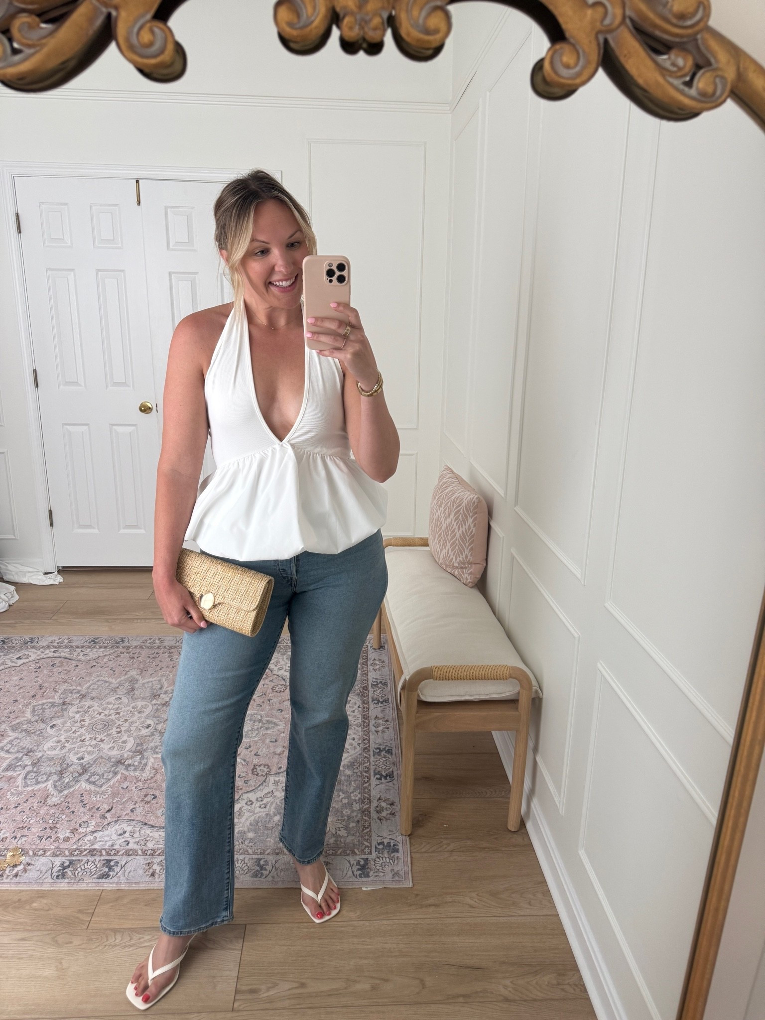 Date night outfit - summer outfit - wearing a med top and large / size 10 jeans