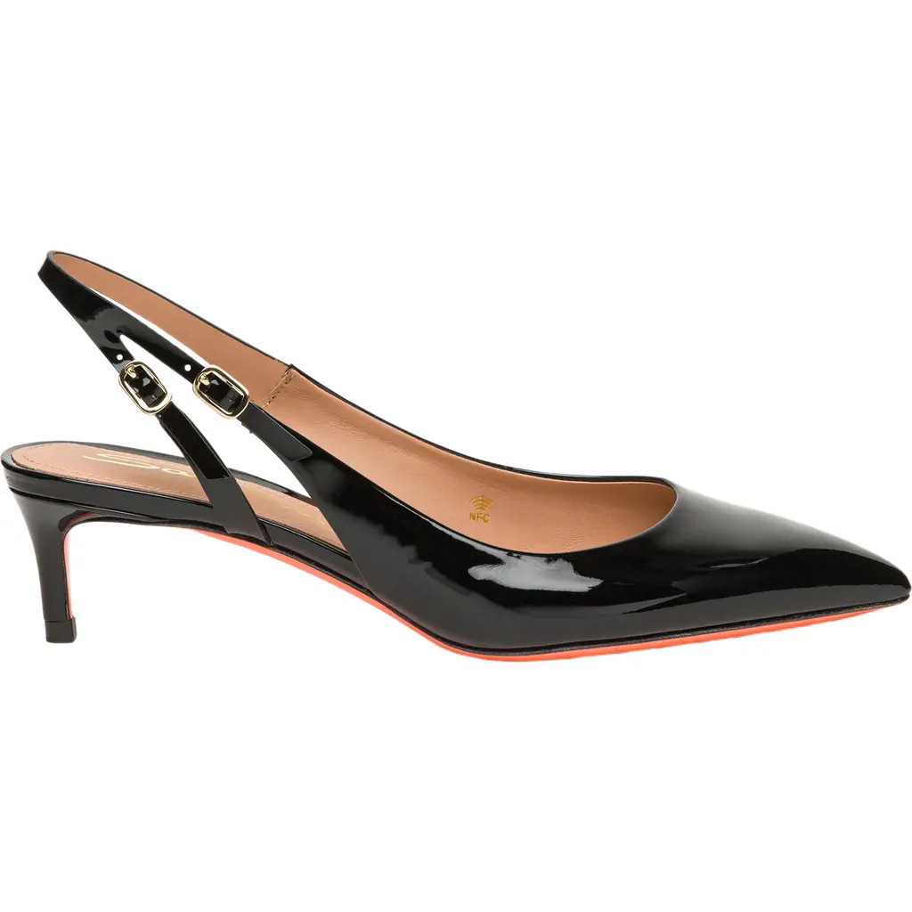 Santoni Women's patent leather mid-heel slingback in Black at Nordstrom, Size 12 | Nordstrom