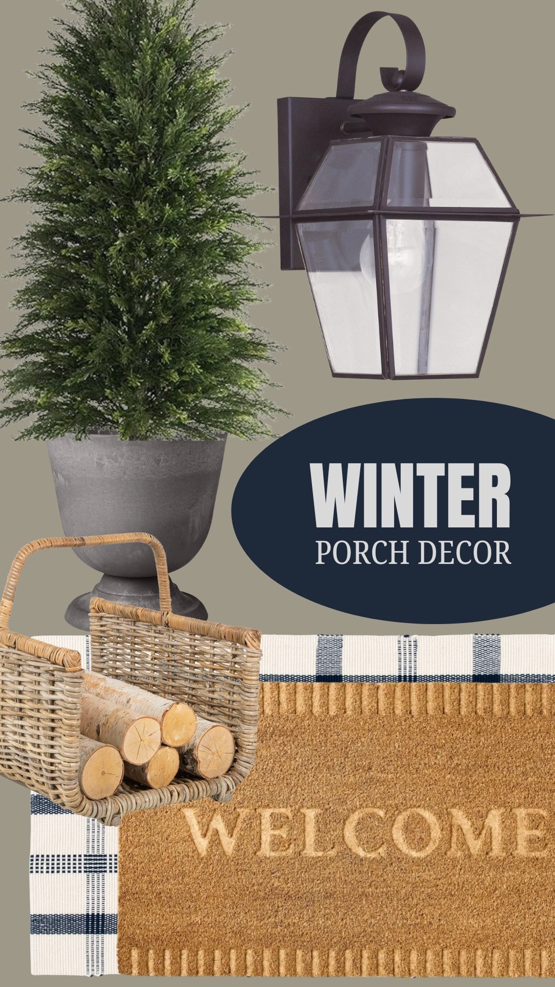 Winter porch decor | front porch decor | welcome mat | door mat | layering rug | log basket | faux outdoor trees | antique bronze lantern 

#LTKFindsUnder100 #LTKFindsUnder50 #LTKHome