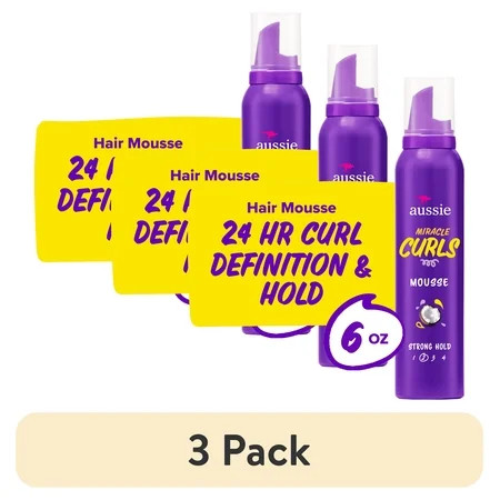 (3 pack) Aussie Miracle Curls Styling Mousse with Coconut & Jojoba Oil, for Curly Hair, Unisex 6.0 oz | Walmart (US)
