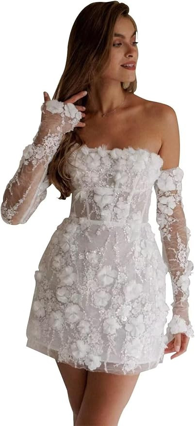 UZN Short Wedding Dresses for Women 2025 Mini Bridal Dress Wedding Reception Gowns for Bride | Amazon (US)