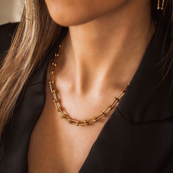 Chunky U Link Chain Necklace 18k Gold Chain Necklace Ball U | Etsy | Etsy (ES)
