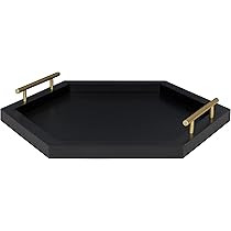 Kate and Laurel Halsey Hexagon Decorative Wood Tray with Polished Metal Handles, Black and Gold | Amazon (US)