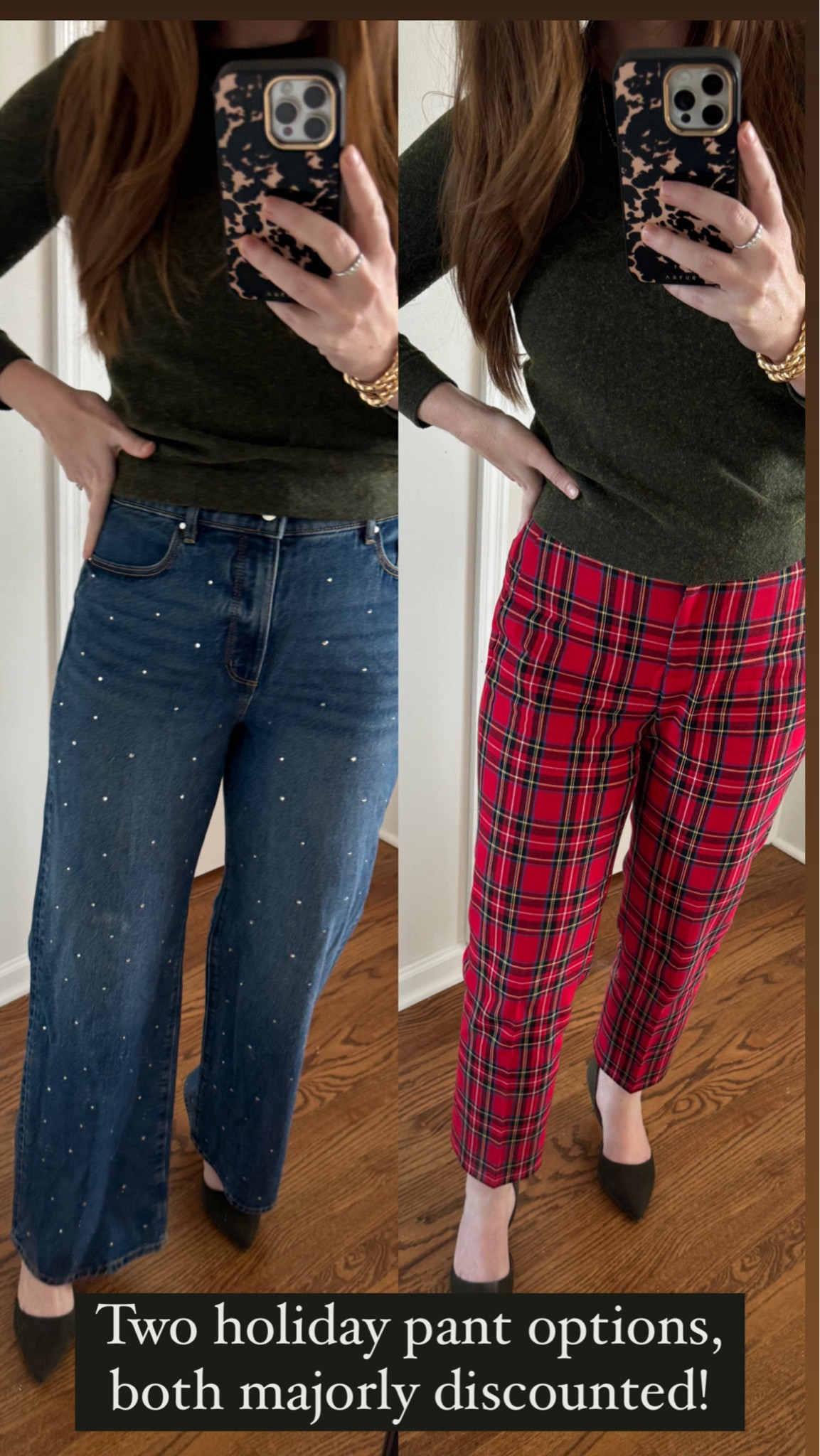 Holiday outfits for autumns, tartan, embellished jeans, Black Friday, cyber Monday, sale alert, jcrew factory, Ann Taylor, wide leg jeans. Rhinestone jeans, holiday party, Christmas, church, matching family, olive green teddy sweater, dress pants, office party, workwear, classic style, red and green, olive green pumps, pointed toe pumps

Autumn, true autumn, dark autumn, soft autumn, house of colour, color analysis, classic ingenue

#LTKFindsUnder100 #LTKHoliday #LTKCyberWeek
