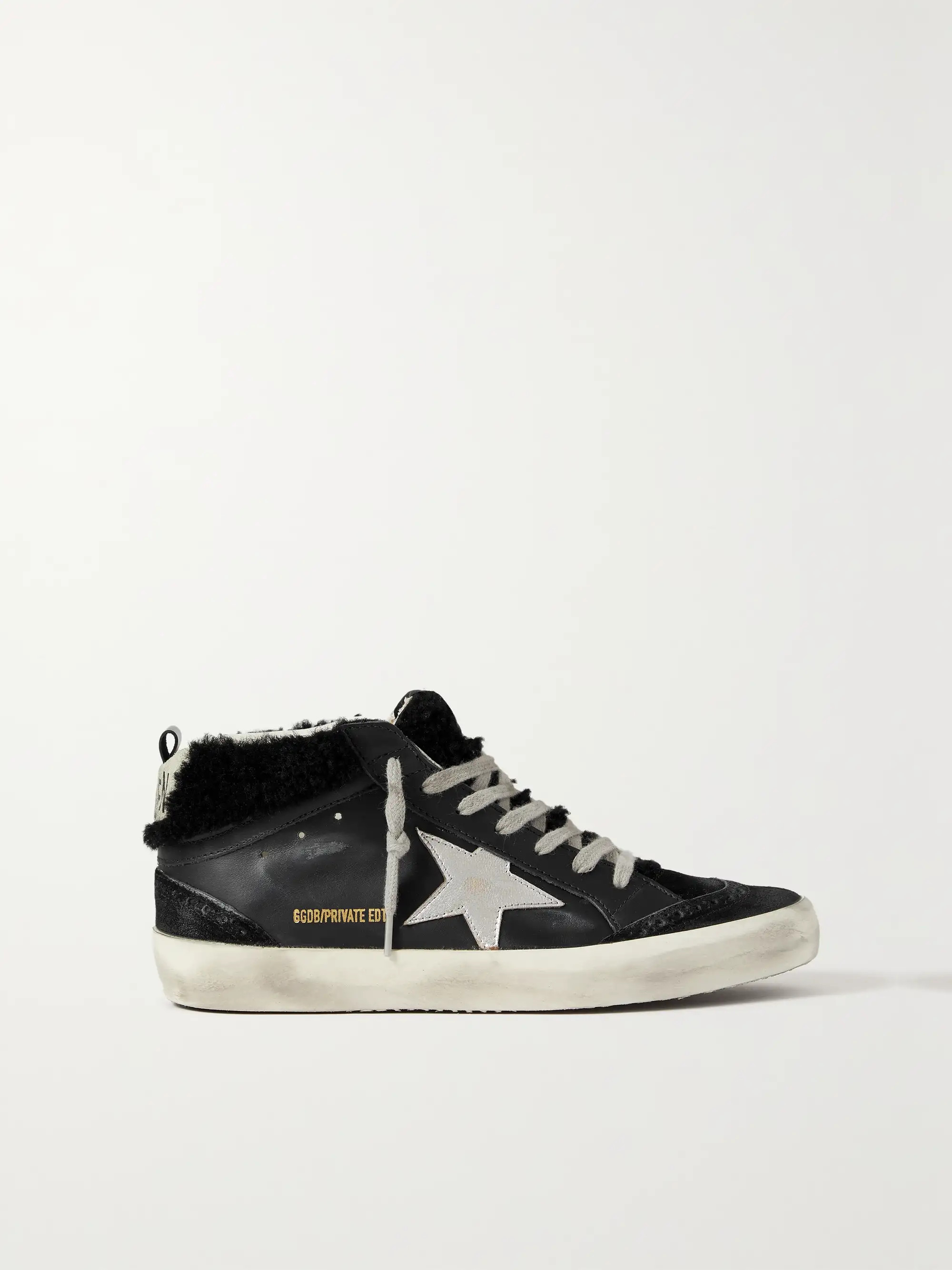 Mid Star shearling-lined distressed leather and suede sneakers | NET-A-PORTER (US)