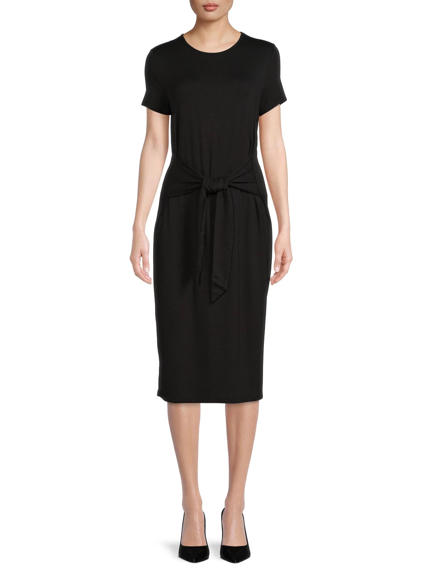 Time and Tru Women's Short Sleeve Tie Front Knit Dress | Walmart (US)