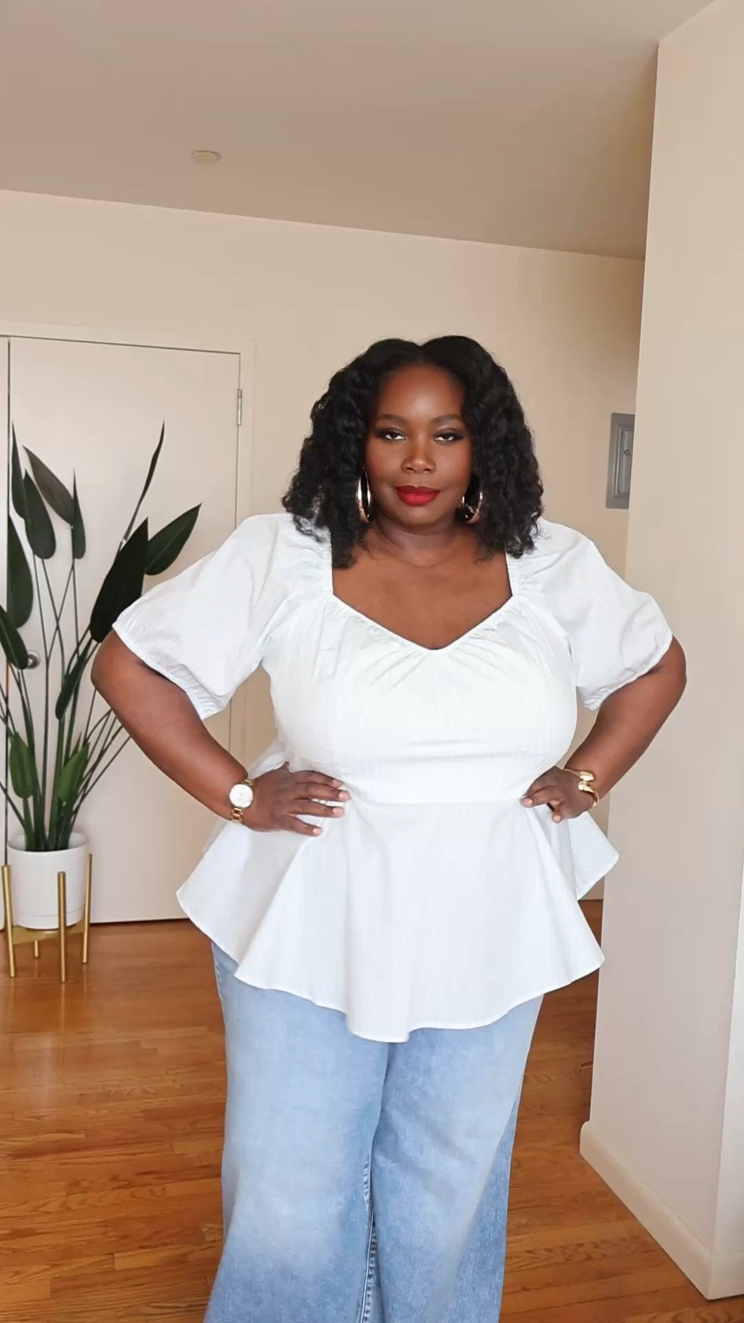 If you’re looking for spring tops, you may want to try this peplum stripe poplin shirt. #springoutfit

#LTKPlusSize #LTKOver40 #LTKMidsize