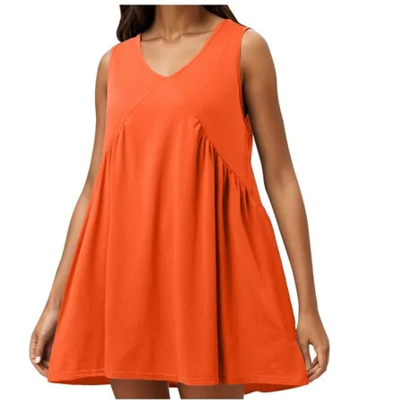 Womens Summer Sleeveless Mini Dress Casual Loose V Neck With Pockets | Walmart (US)