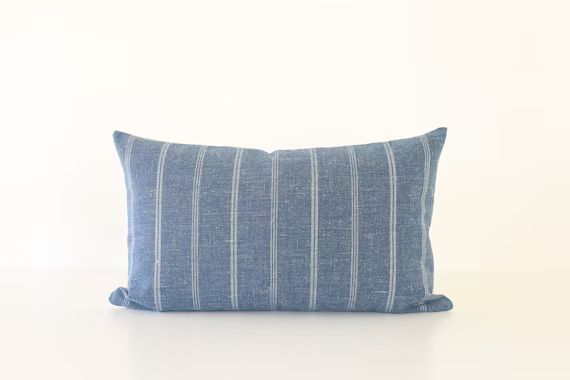Blue Pillow Covers Grey Stripe Pillow Cover Denim Pillow - Etsy | Etsy (US)