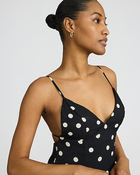 Polka Dot Tie Back Fit & Flare Midi Dress | Express