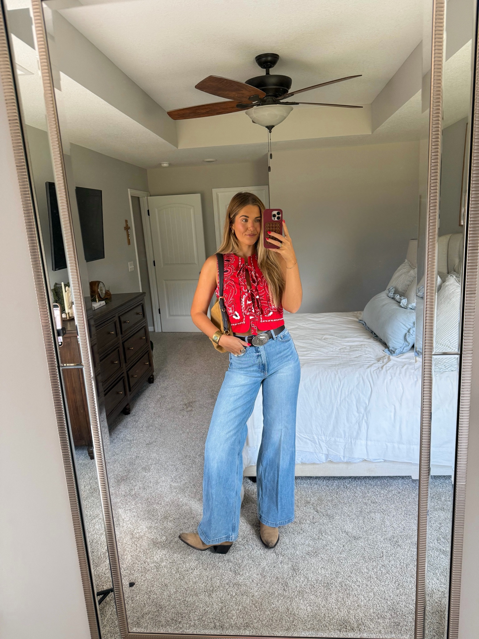 size small in bandana print top, true to size in jeans, size down half size in boots 
country concert outfit, rodeo outfit

#LTKgrwm #LTKootd #LTKSeasonal