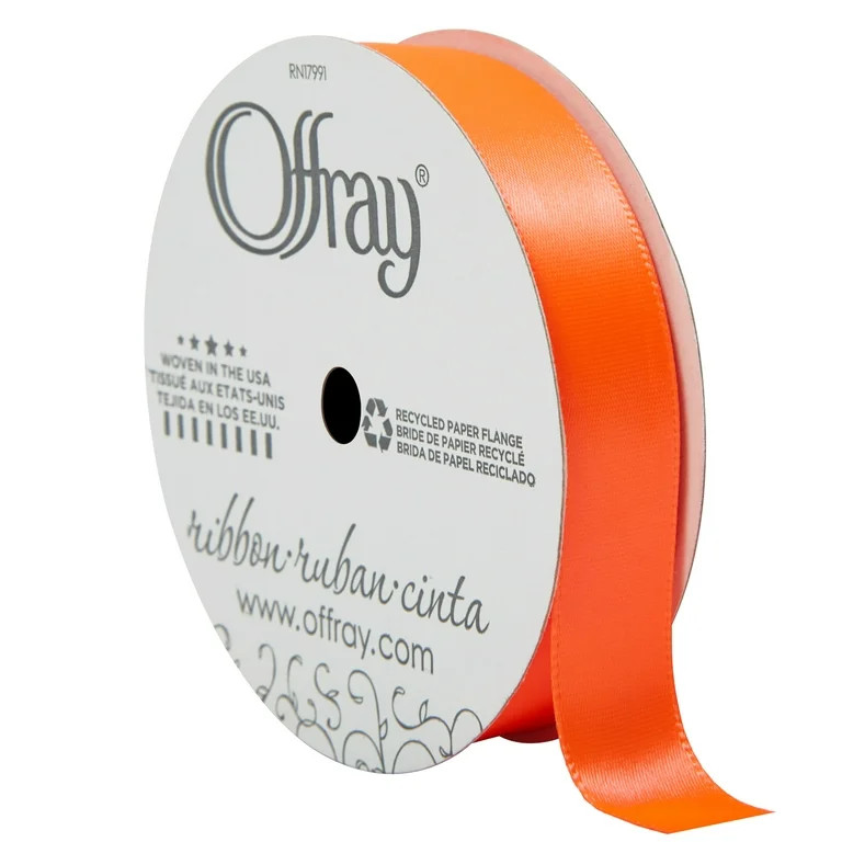 Offray Ribbon, Neon Orange 5/8 inch Single Face Satin Polyester Ribbon, 18 feet - Walmart.com | Walmart (US)