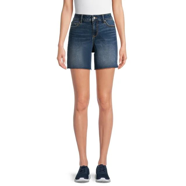 Time and Tru Women's Mid-Rise Raw Hem Denim Shorts, 6” Inseam, Sizes 2-20 | Walmart (US)
