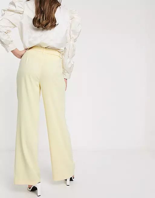 Vero Moda exclusive tailored wide leg pants with belted waist in light yellow | ASOS (Global)
