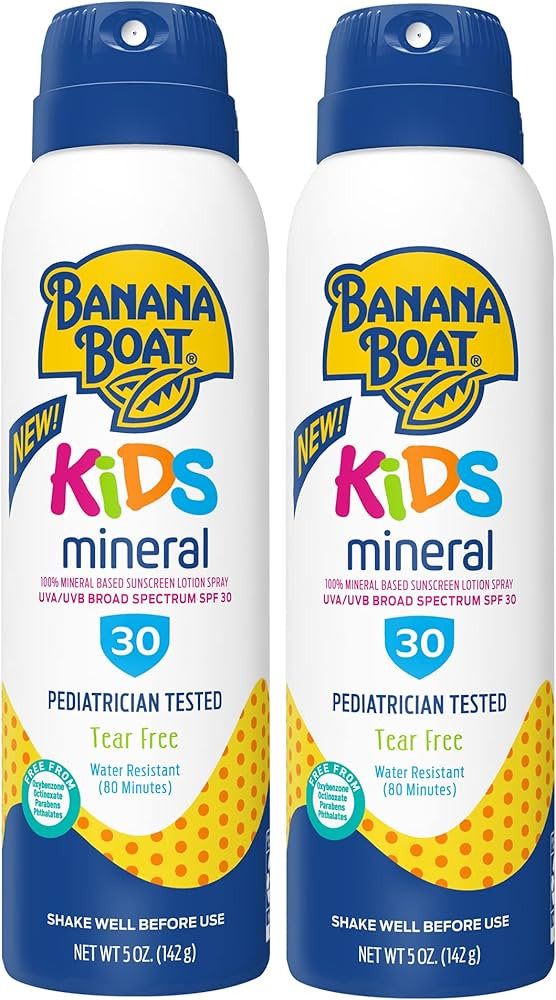 Banana Boat Kids Mineral Sunscreen Spray, Broad Spectrum SPF 30, 5 Fl Oz (Pack of 2) | Amazon (US)