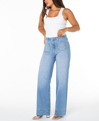 Juniors' High-Rise Wide-Leg Patch-Pocket Jeans | Macy's