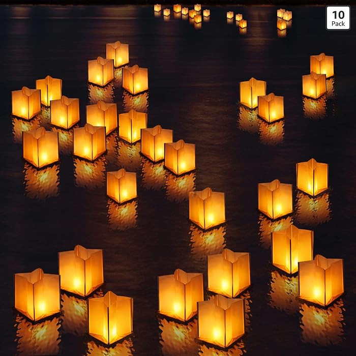 10 Pack 6" Star Shaped Floating Lanterns with Waterproof Wooden Base Sets, Paper Water Lanterns D... | Amazon (US)