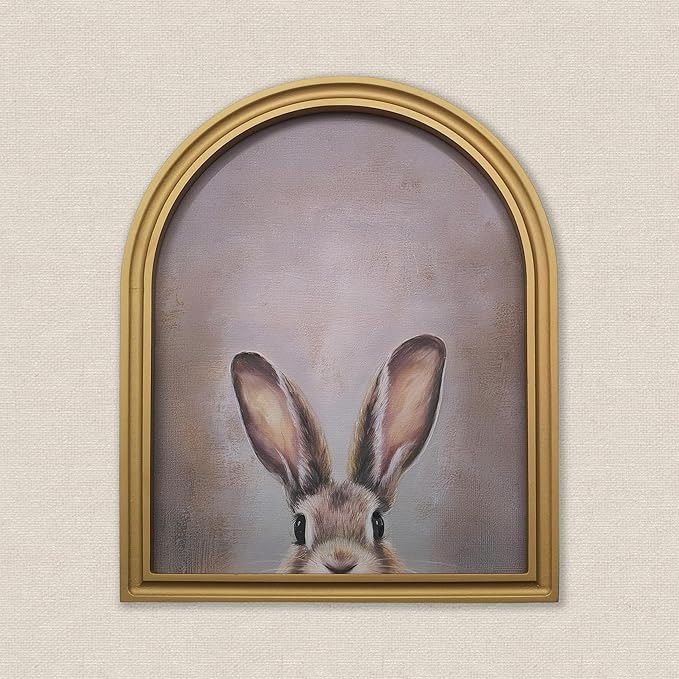 TwoDays Gold Vintage Easter Bunny Framed Wall Art – Arched Wood Frame Rabbit Canvas Picture for... | Amazon (US)