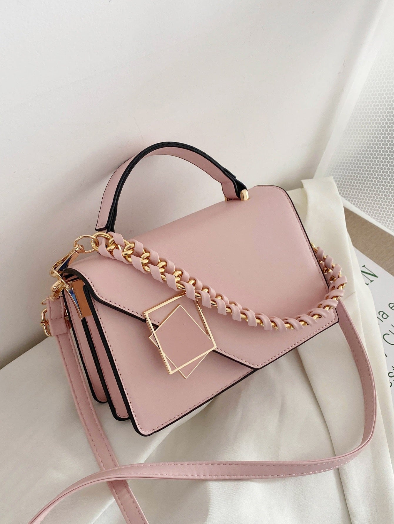 Mini Metal & Chain Decor Flap Square Bag Stylish Metal Decor Crossbody Bag Womens Chain Square Ha... | SHEIN