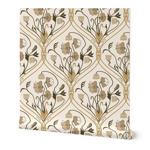 Art Nouveau Poppies-Brown and Beige | Spoonflower