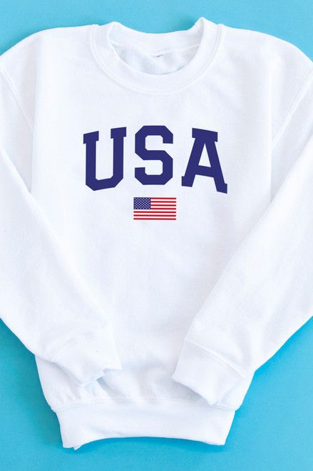 Athletic USA Flag Youth Sweatshirt White PRE-MADE | The Pink Lily Boutique