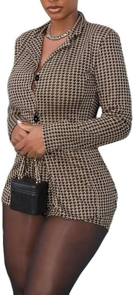 VOIKERDR 2 Piece Sets Women Blazer Shorts Sets Plaid Button Down Top and Shorts Set for Women Out... | Amazon (US)
