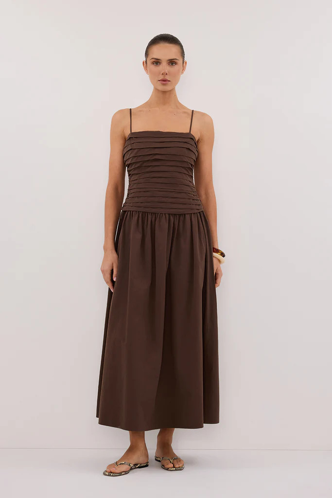 QUINN BITTER CHOC COTTON MIDI DRESS | DISSH