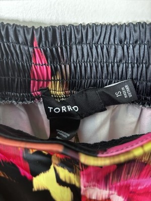 Torrid Pant Wide Leg Satin High Rise Black & Bright Pink Floral Sz 1S Regular | eBay US