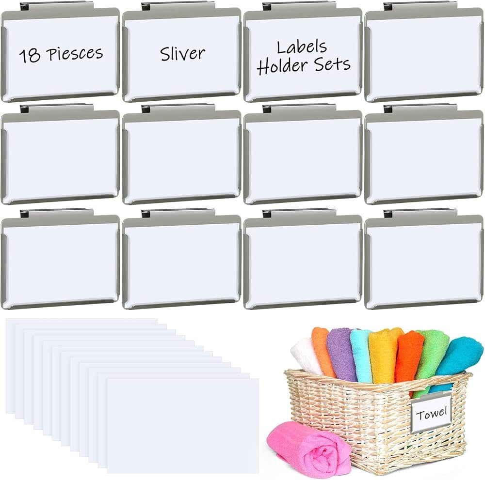 Basket Bin Labels Clips Label Holders Stainless Label Holders Removable Metal Bin Clips with Repl... | Amazon (US)