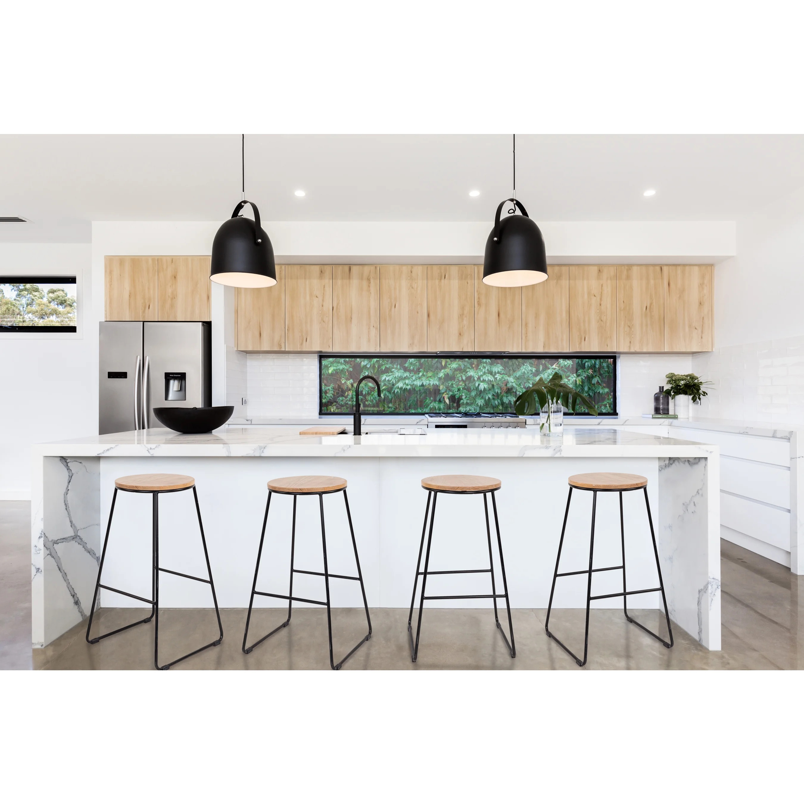 Mainstays Modern Stool 28"H - Black 4 Pack, Natural Wood Seat | Walmart (US)