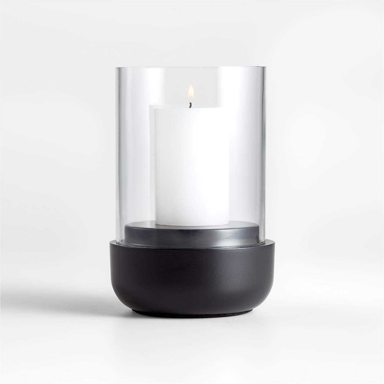 Curve Wood and Glass Hurricane Candle Holder 6.5" + Reviews | Crate & Barrel | Crate & Barrel