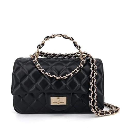 Small Quilted Crossbody Bags for Women, Soft Leather Shoulder Bag with Gold Chain Strap, Metal To... | Amazon (US)