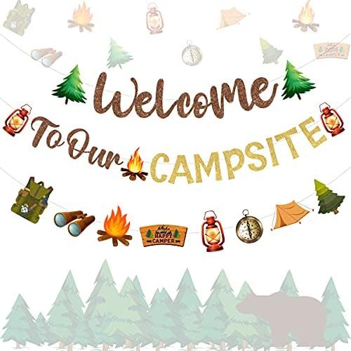 Camping Party Decorations Welcome To Our CAMPSITE Banner, Camper Garland for Lumberjack Birthday Bab | Amazon (US)