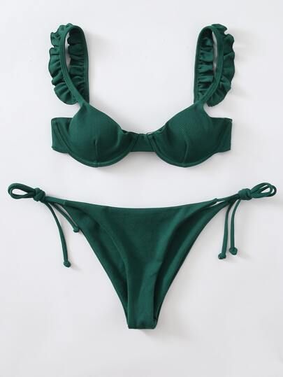 Ruffle Trim Underwire Tie Side Bikini Swimsuit | SHEIN