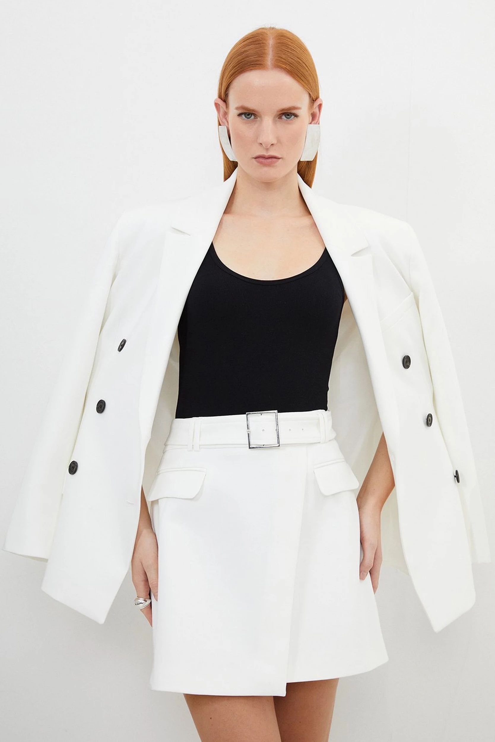 Clean Tailored Belted Wrap Mini Skirt | Karen Millen UK + IE + DE + NL