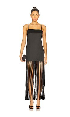 Shona Joy Moraya Square Neck Fringe Maxi Dress in Black from Revolve.com | Revolve Clothing (Global)