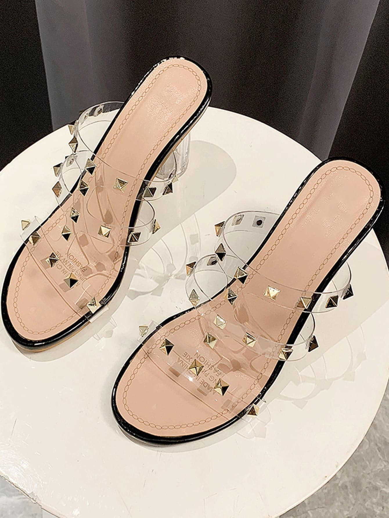 Studded Decor Clear Strap Chunky Heeled Mules | SHEIN