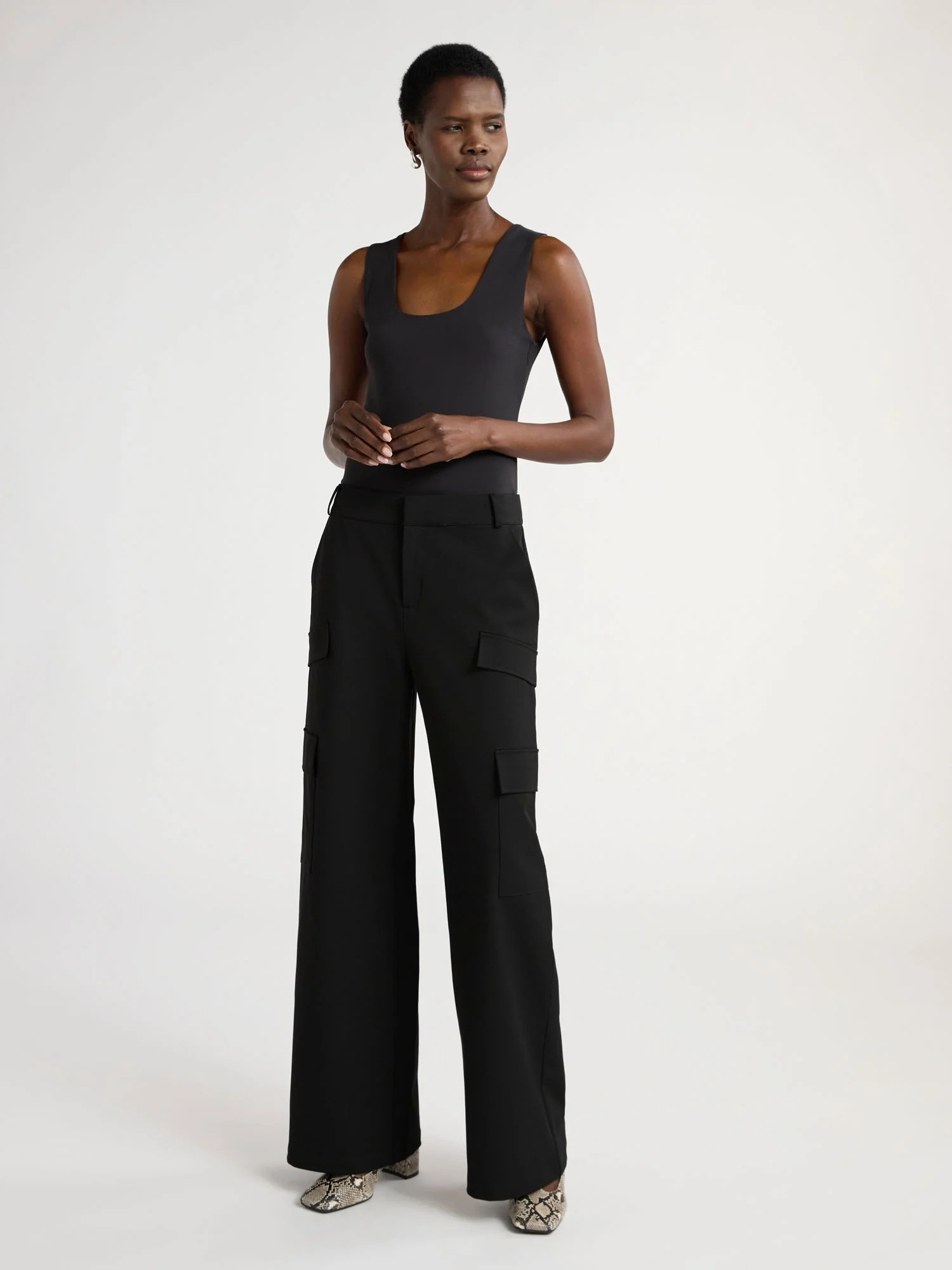 Scoop Women's and Women's Plus Faux Wool Wide Leg Cargo Pants, 32’’ Inseam, Sizes 0-28W | Walmart (US)