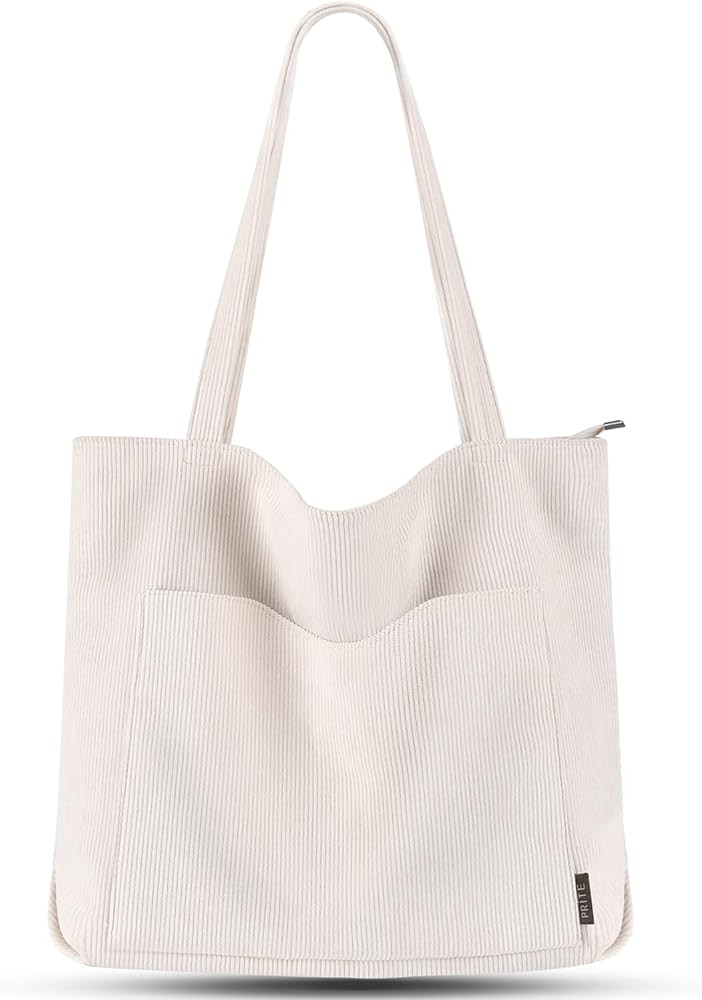 Corduroy Tote Bag for Women Large Shoulder Bag with Zipper and Pockets for College Work Travel Sh... | Amazon (US)